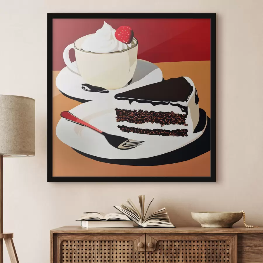 Fototapete Eine Tasse Kaffee und ein Stück Kuchen f43293