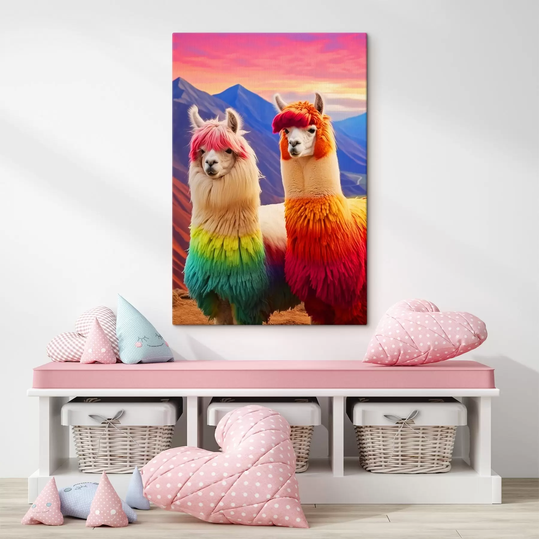 Wandbilder Fröhliche Regenbogen-Lamas s43262