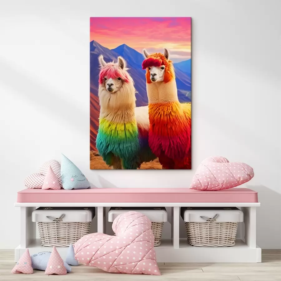 Wandbilder Fröhliche Regenbogen-Lamas s43262