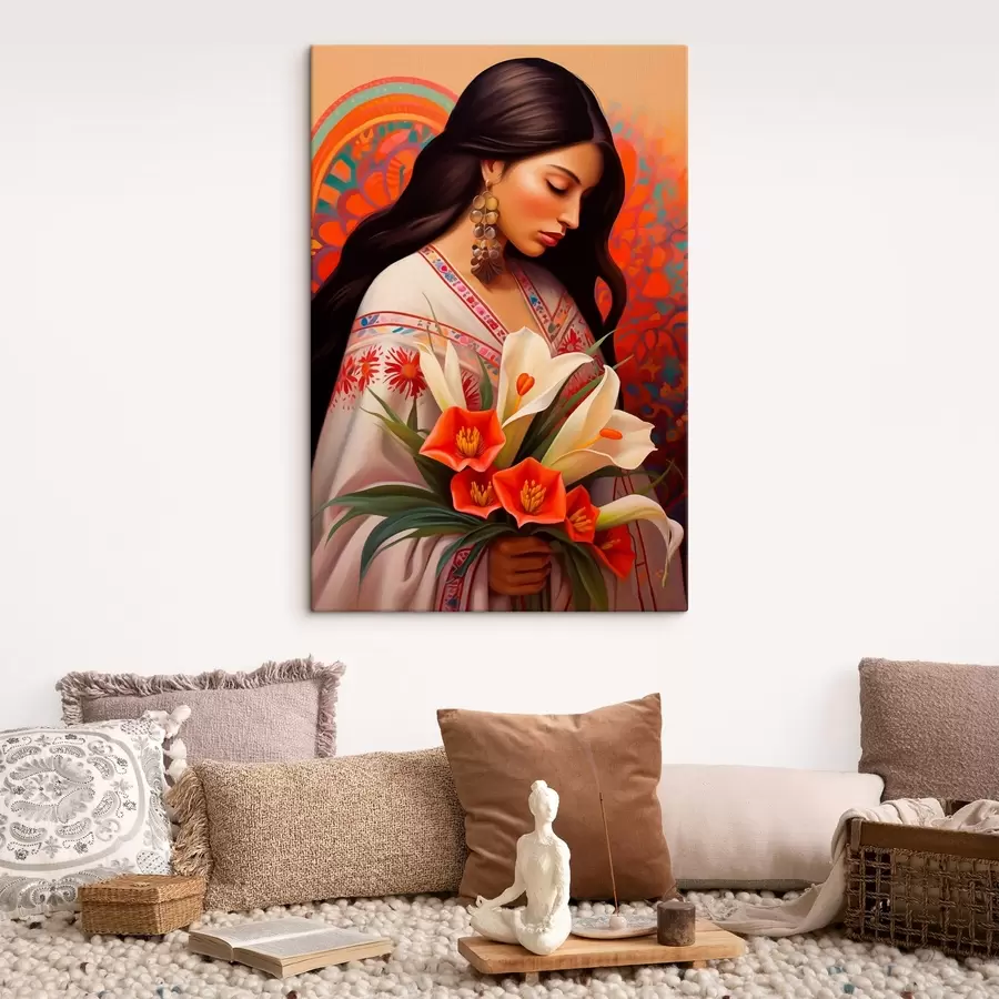 Wandbilder Traditionelles Bild mit einem Blumenstrauß aus Lilien s43268