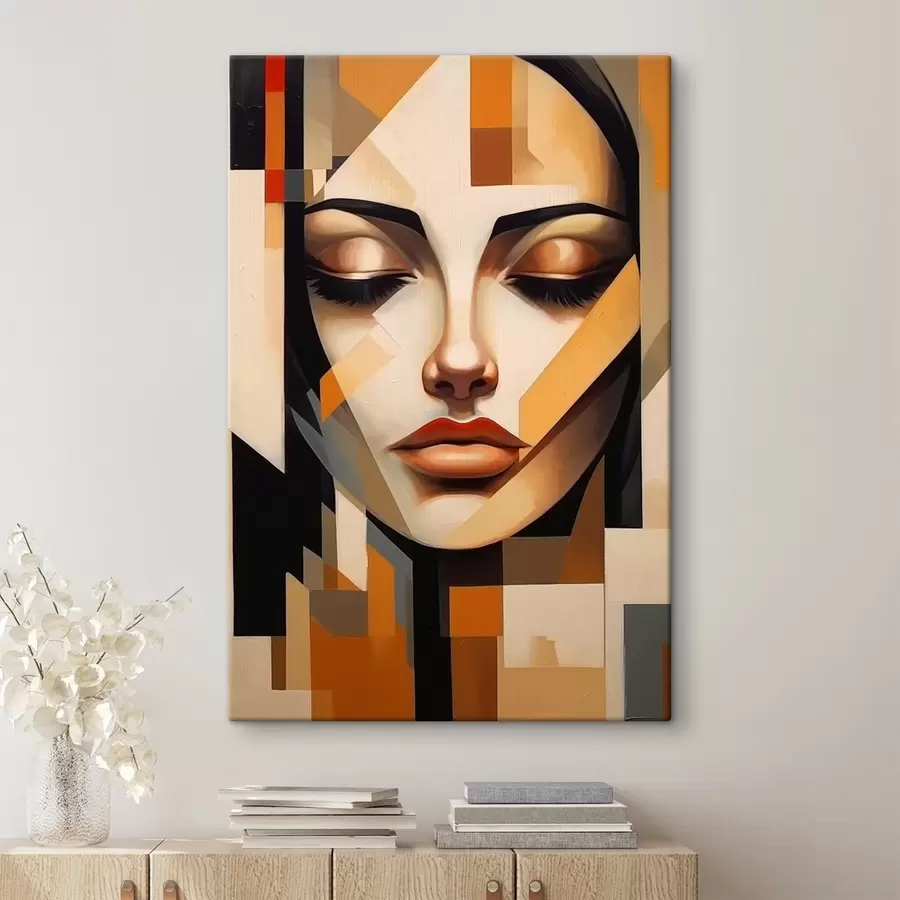 Wandbilder Geometrisches Porträt in warmen Farben s43281