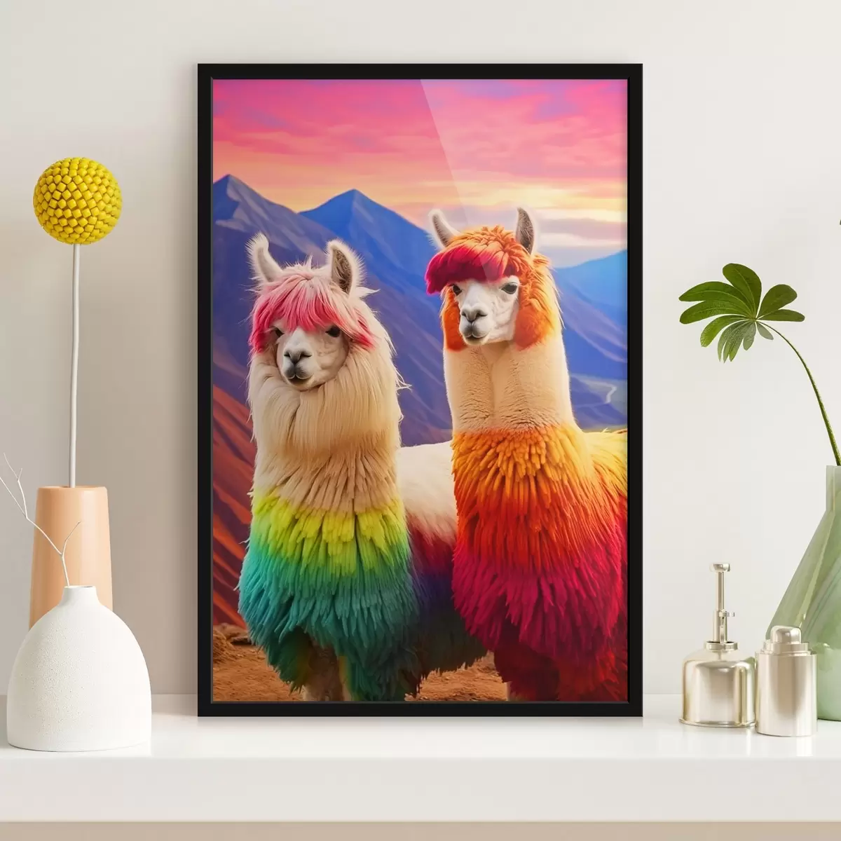 Poster Fröhliche Regenbogen-Lamas f43262