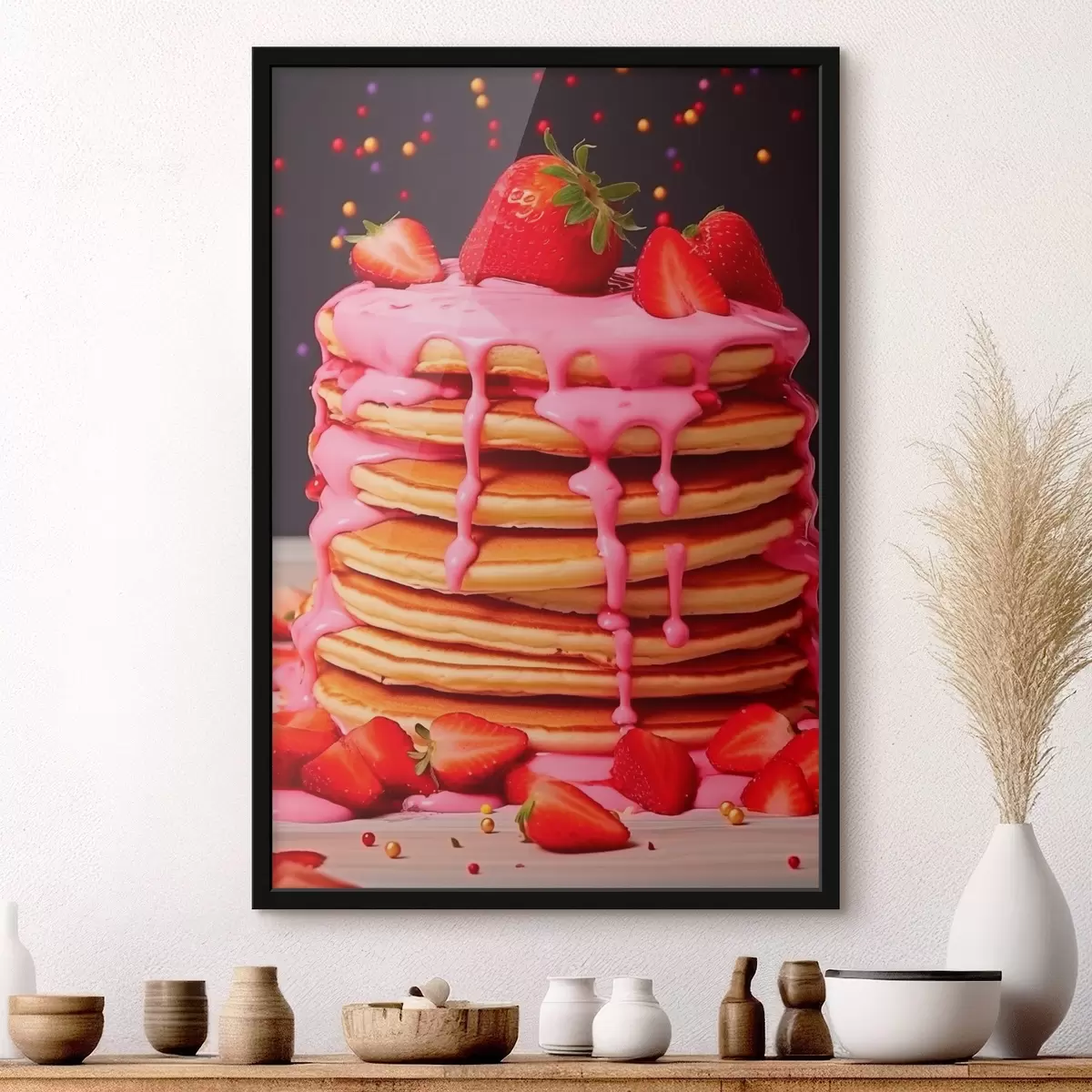 Poster Pfannkuchen mit Erdbeeren und rosa Glasur f43263