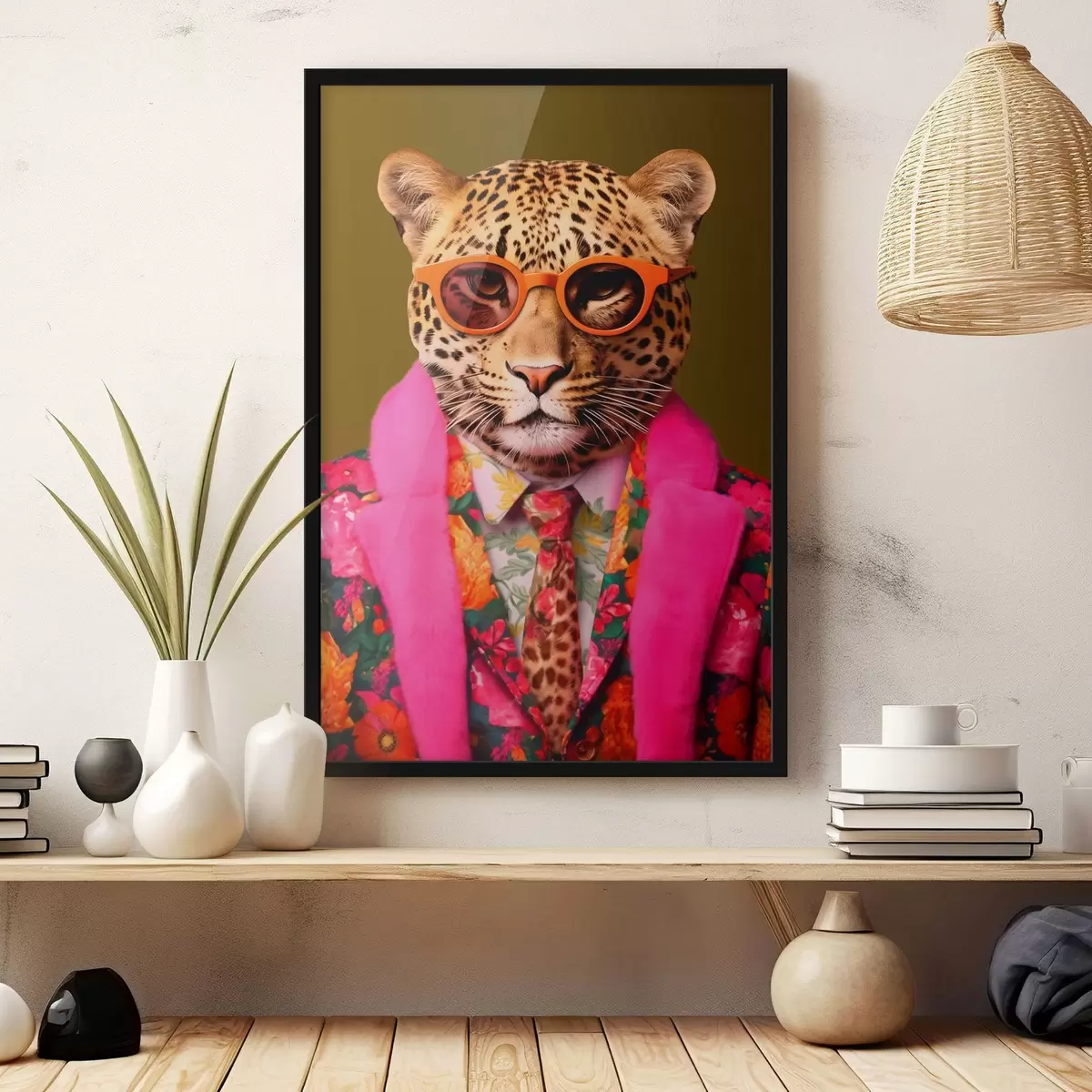 Poster Stilvoller Leopard im Blumenkostüm f43267