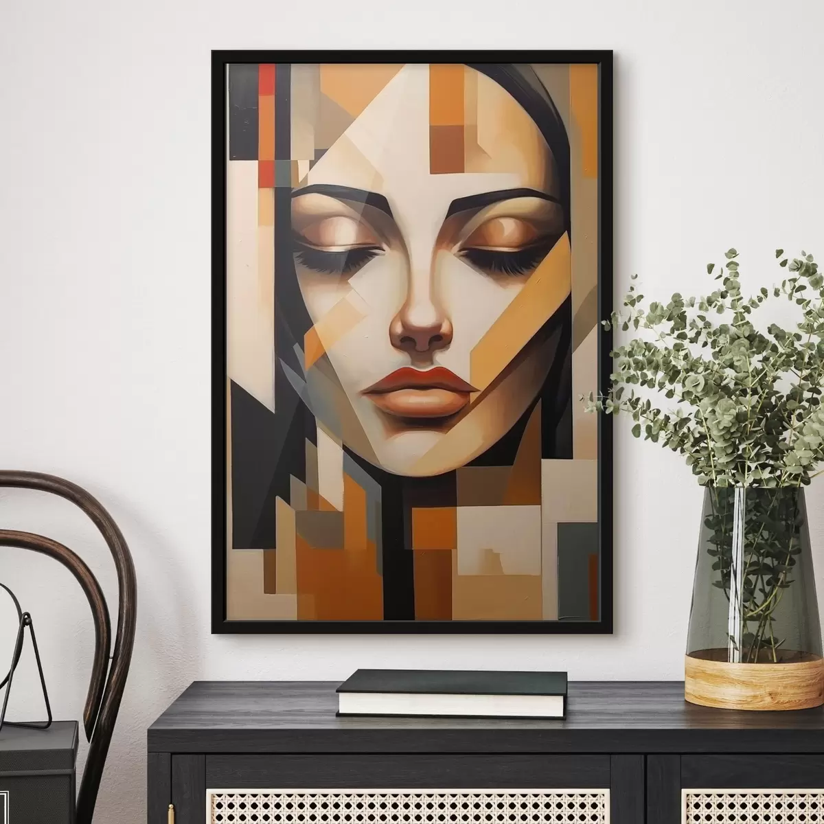 Poster Geometrisches Porträt in warmen Farben f43281