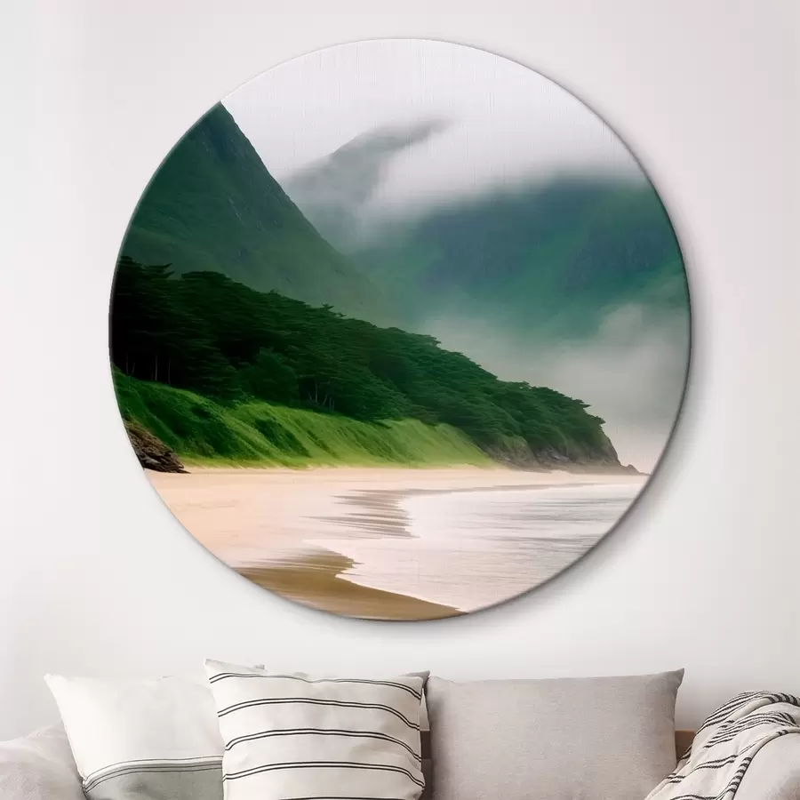 Wandbilder Nebliger Strand in der Nähe grüner Pisten r43271