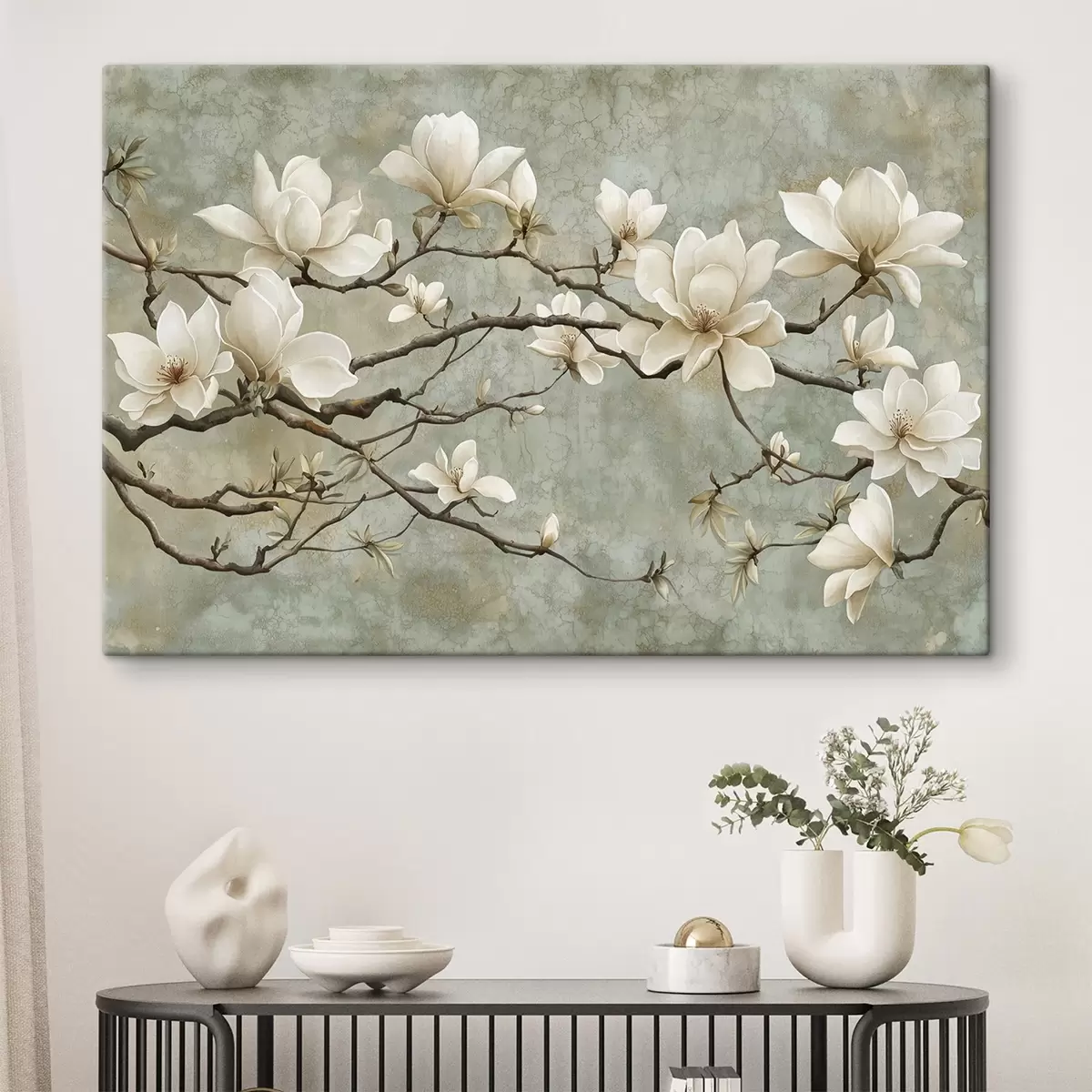 Wandbilder Magnolienzweig auf einem pastellfarbenen Grunge-Hintergrund s43322