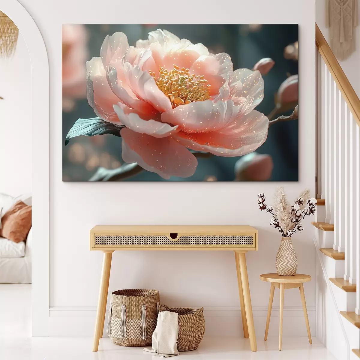 Wandbilder Zarte Blume auf einem Zweig mit Sonnenstrahlen s43326