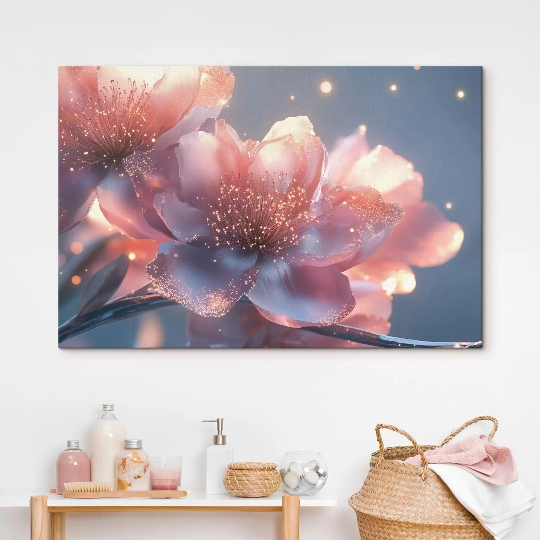 Wandbilder Magische rosa Blume mit Sonnenstrahlen s43328