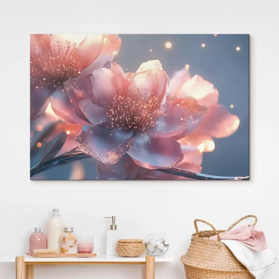 Wandbilder Magische rosa Blume mit Sonnenstrahlen s43328