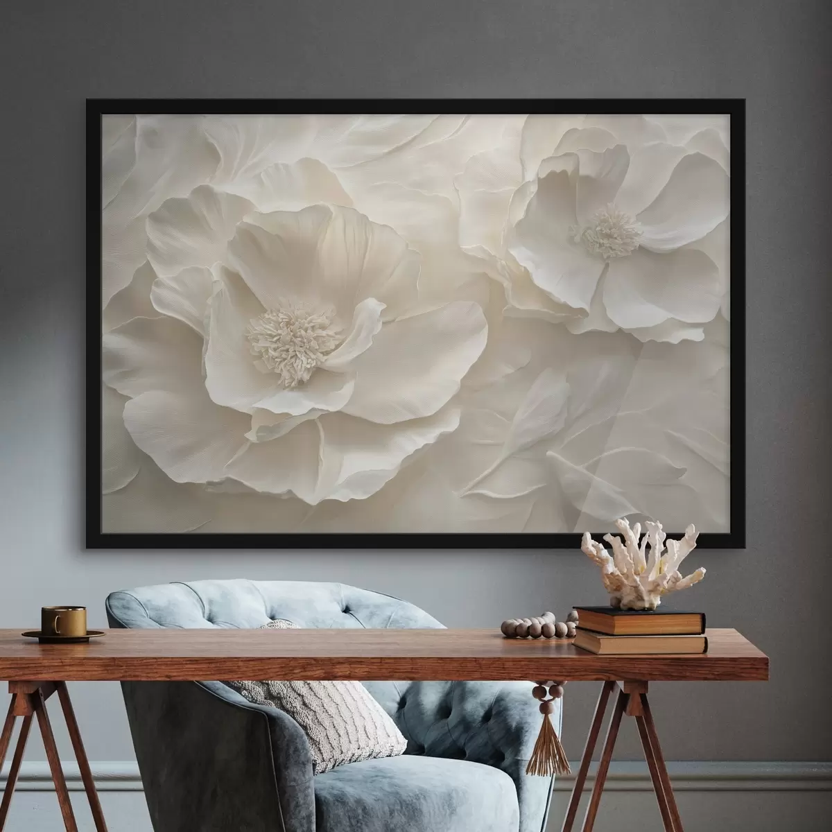 Poster Große luftige weiße Pfingstrosen f43312