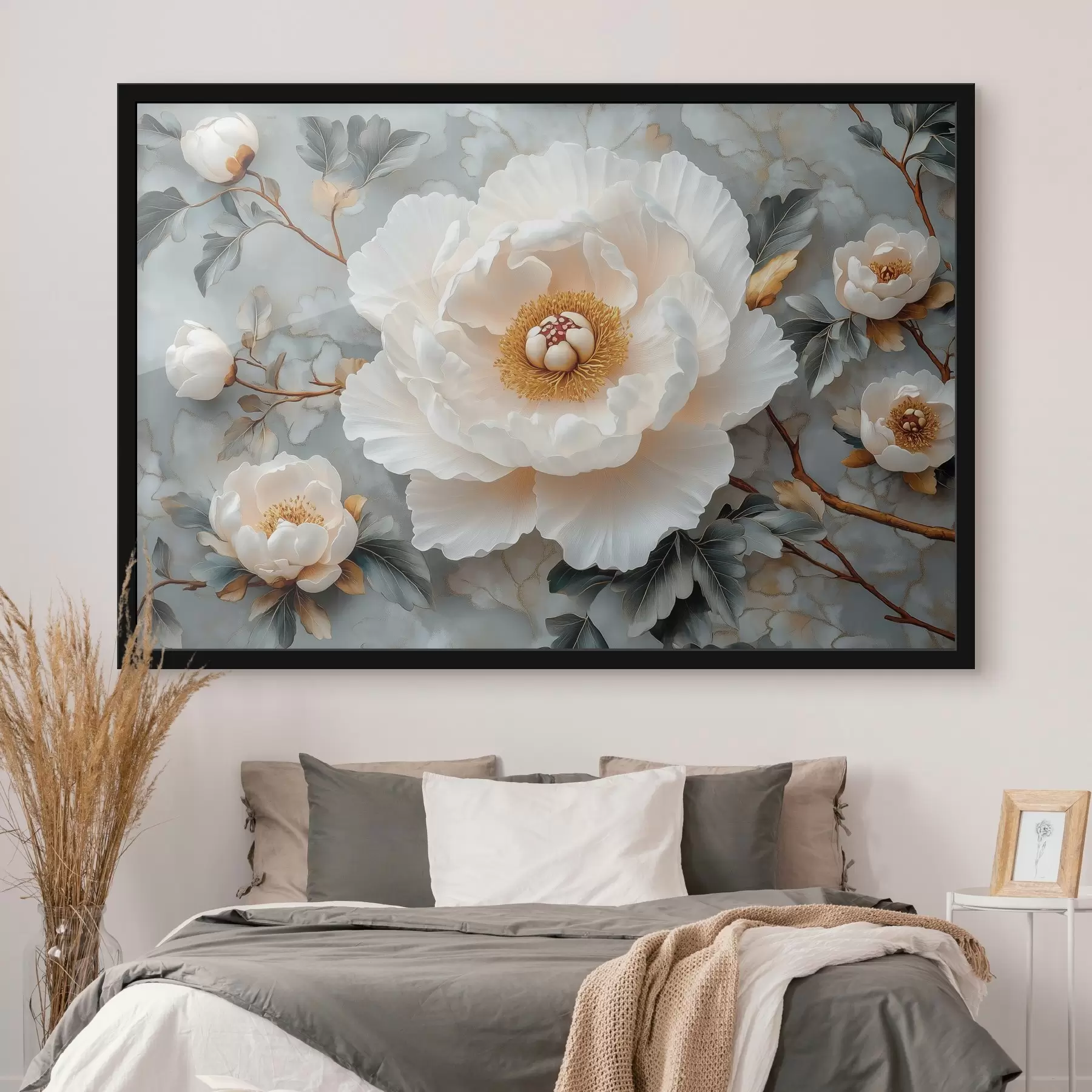 Fototapete Wunderschöne Pfingstrose vor einem Hintergrund aus Blättern und kleinen Pfingstrosen f43315