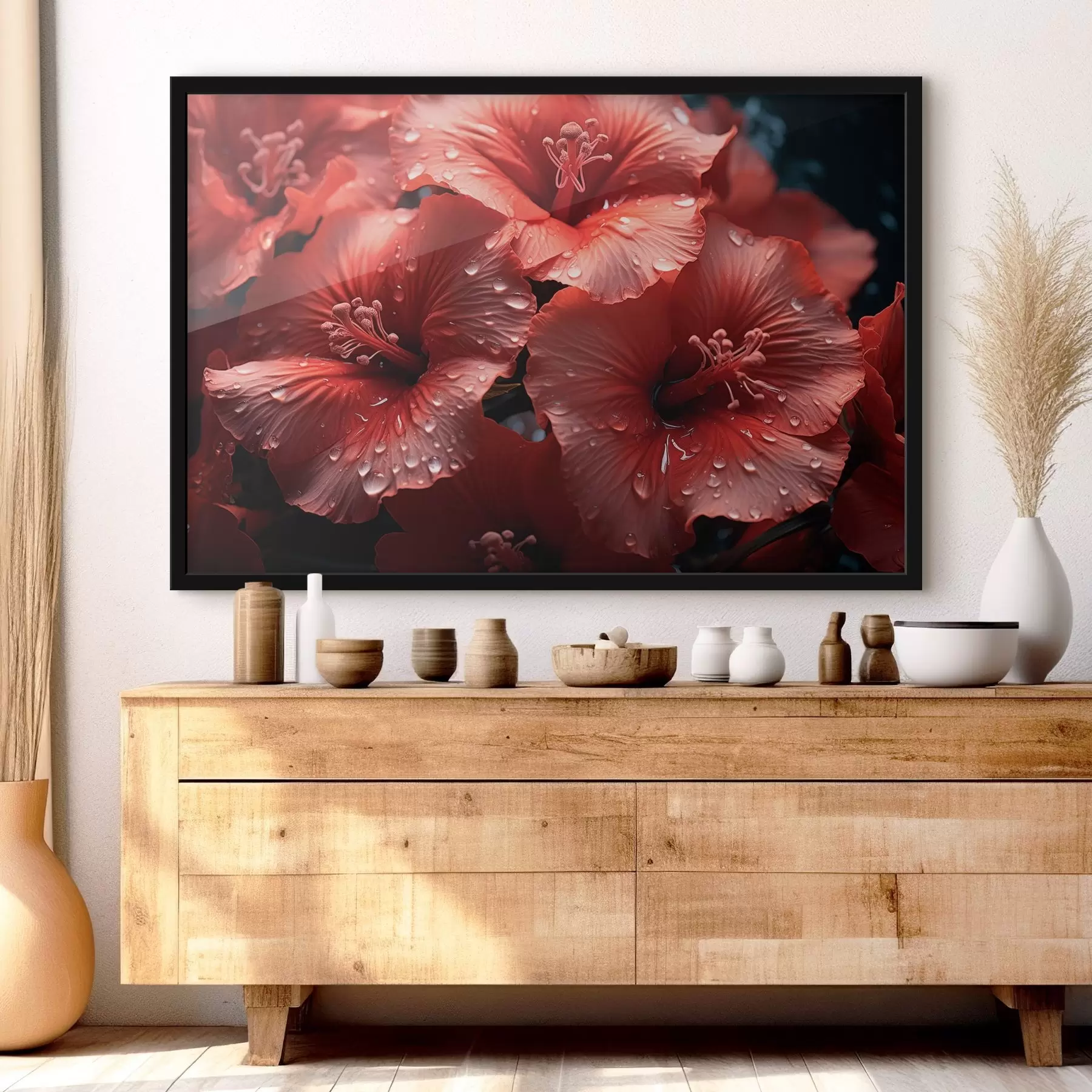 Fototapete Rote Blumen mit Tau auf den Blütenblättern f43319