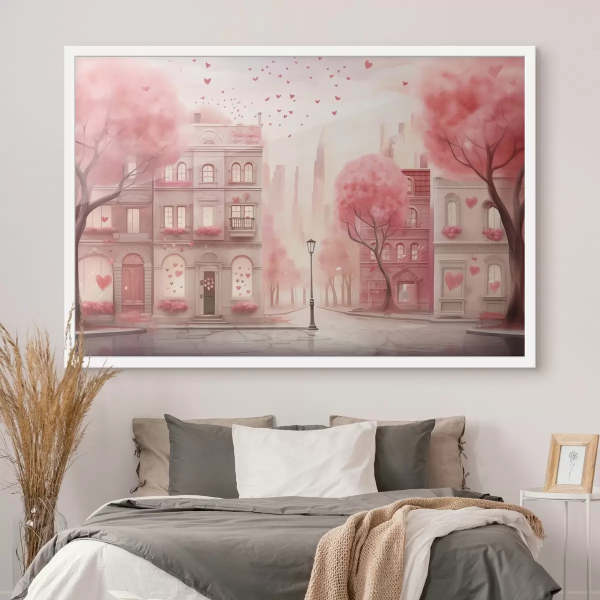 Poster Romantische rosa Straße mit Herzen f43324