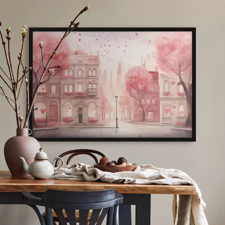 Fototapete Romantische rosa Straße mit Herzen f43324