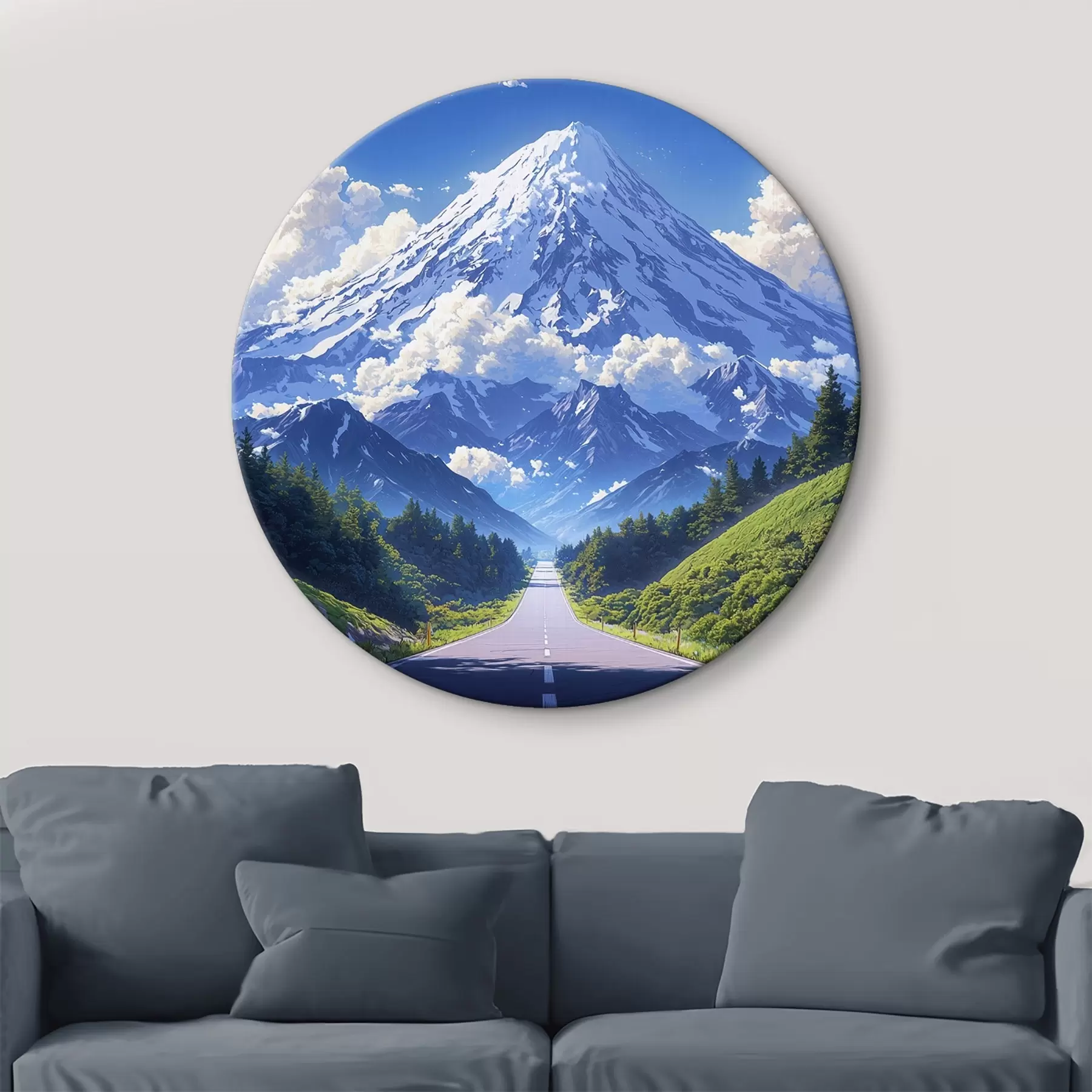 Wandbilder Straße in die Berge mit Wolken und Wald ringsum r43317