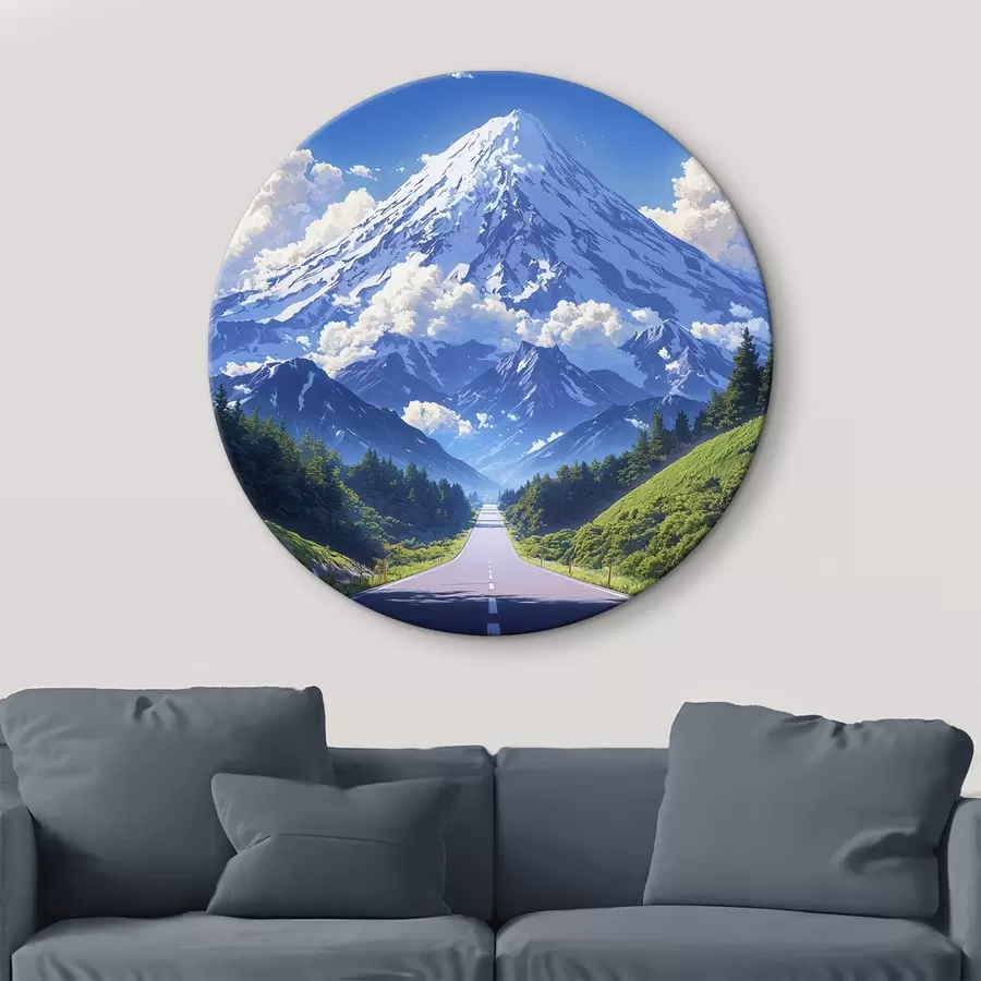 Wandbilder Straße in die Berge mit Wolken und Wald ringsum r43317