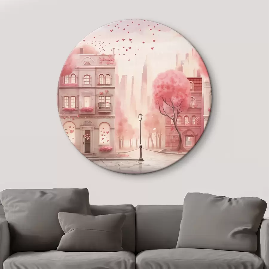 Wandbilder Romantische rosa Straße mit Herzen r43324