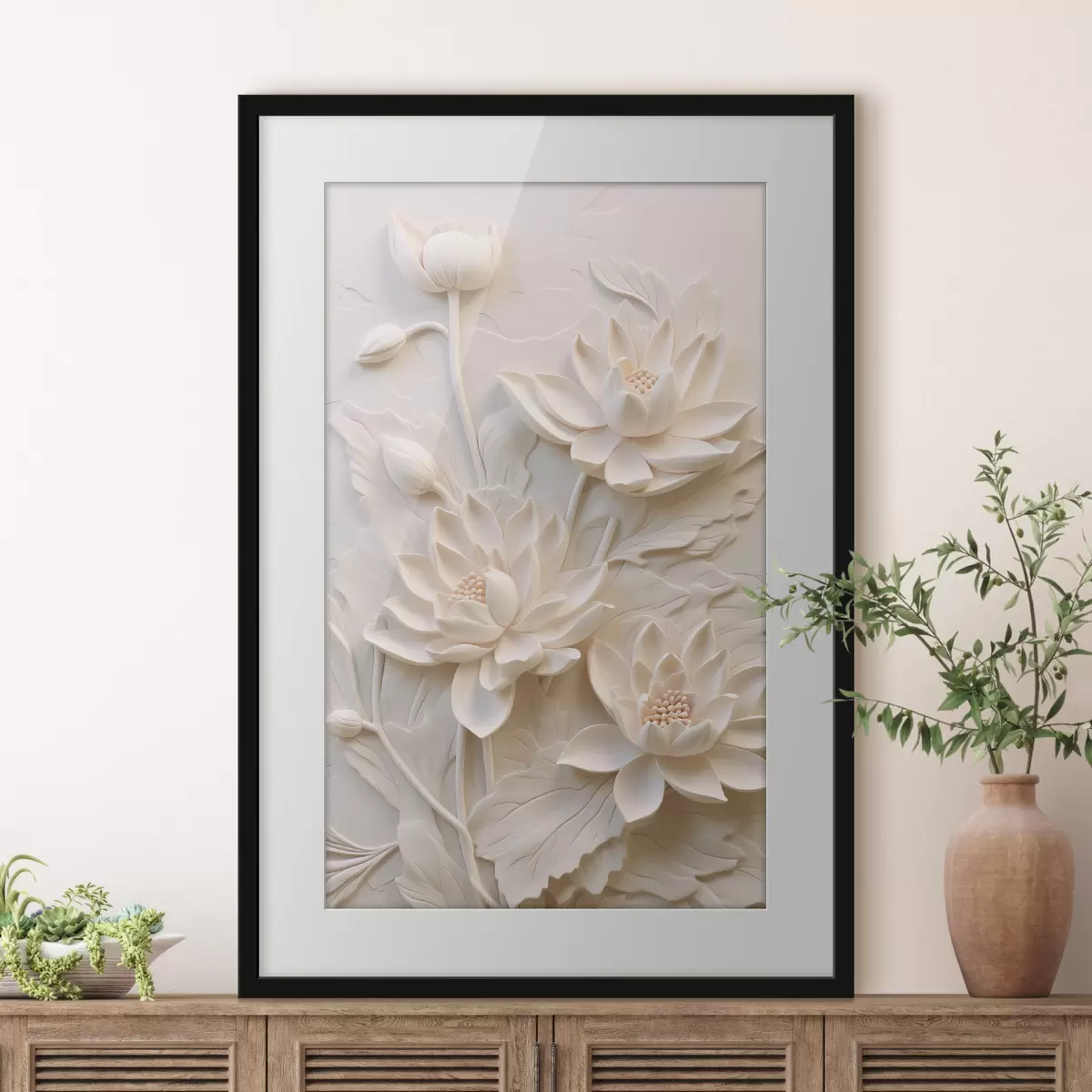 Poster Weißer Stuck, Nachahmung, Blumen f43334
