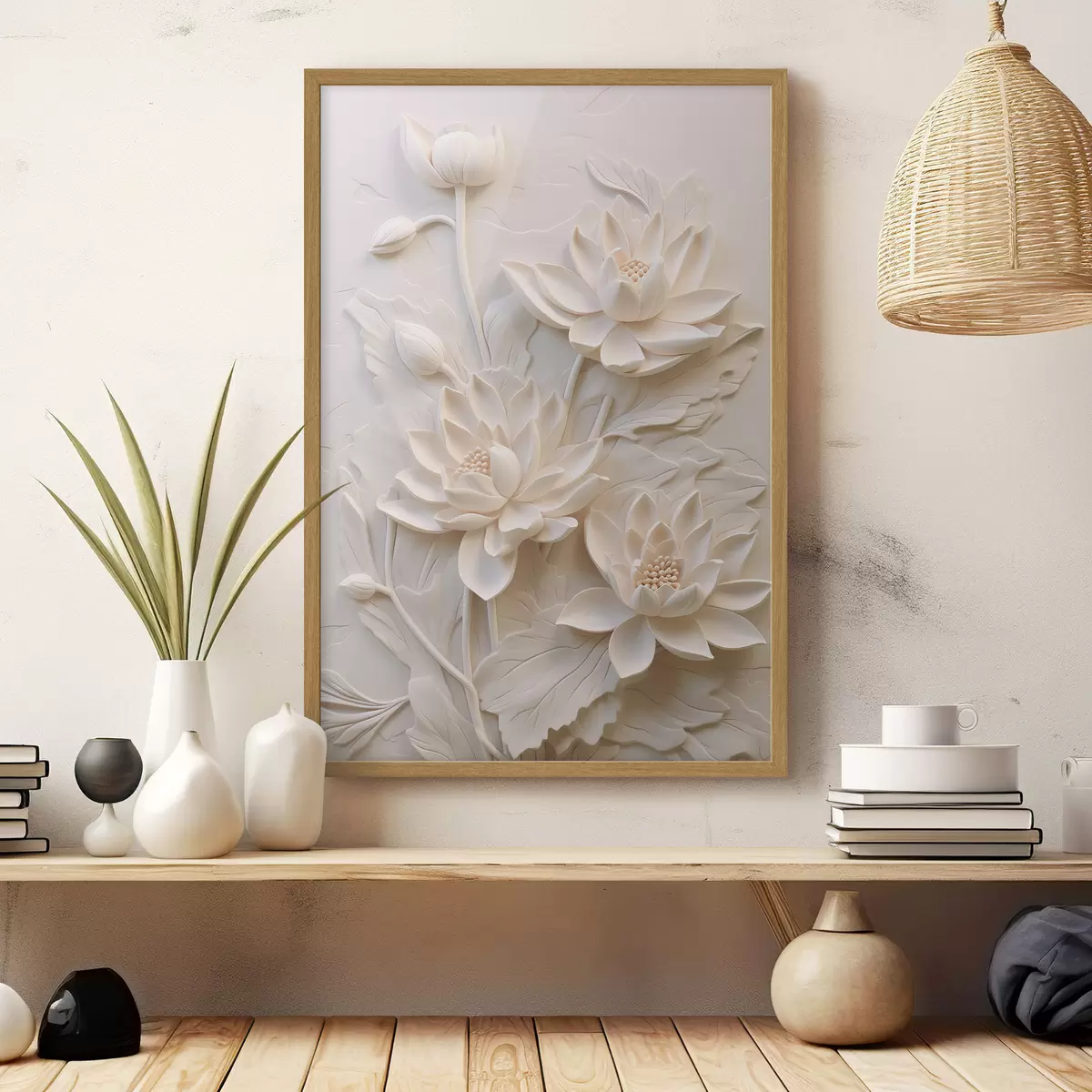 Poster Weißer Stuck, Nachahmung, Blumen f43334