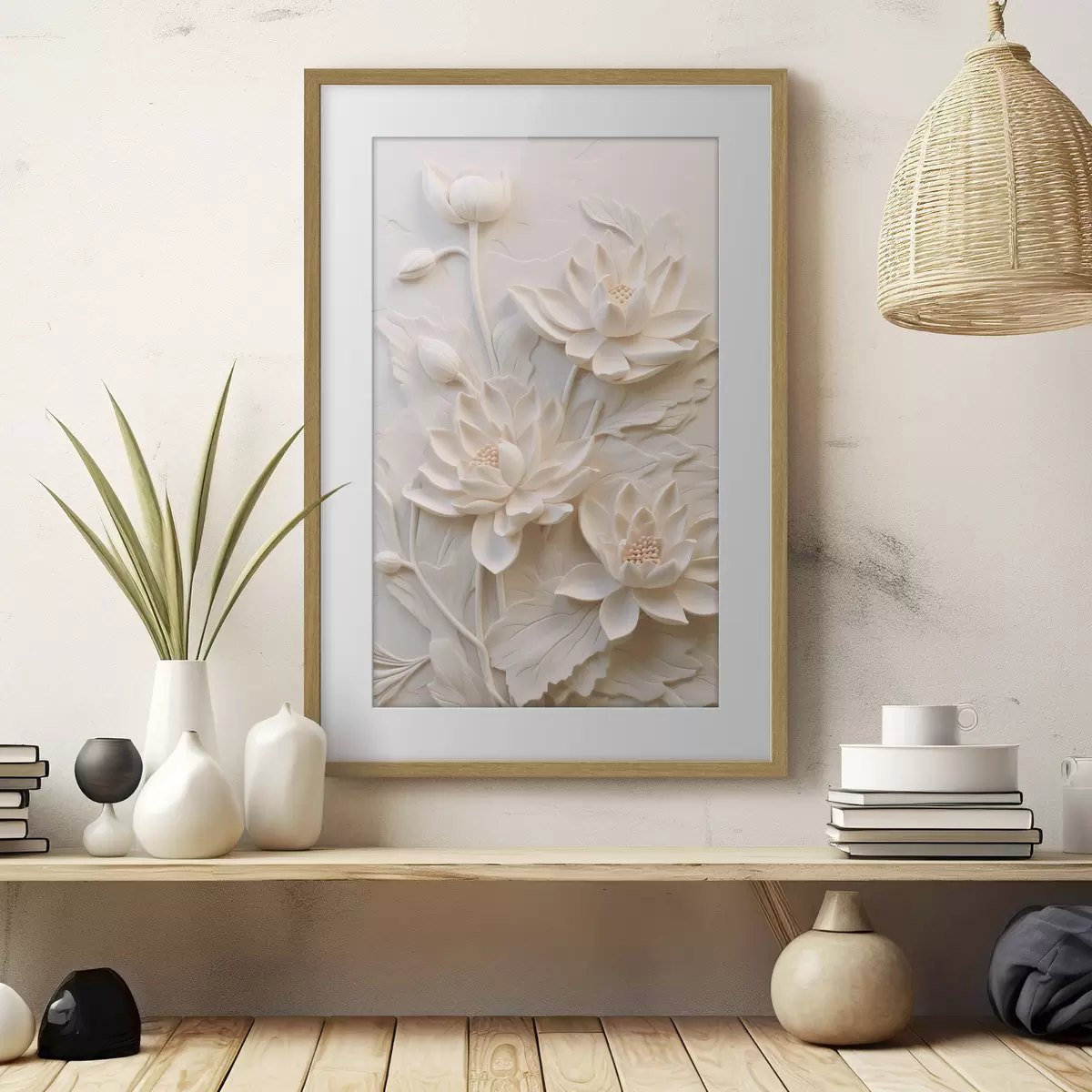 Poster Weißer Stuck, Nachahmung, Blumen f43334