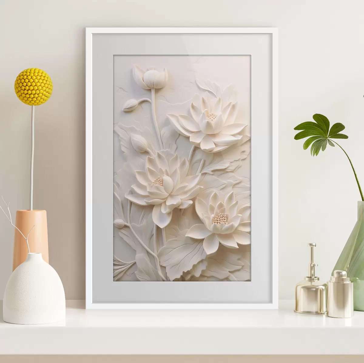 Poster Weißer Stuck, Nachahmung, Blumen f43334