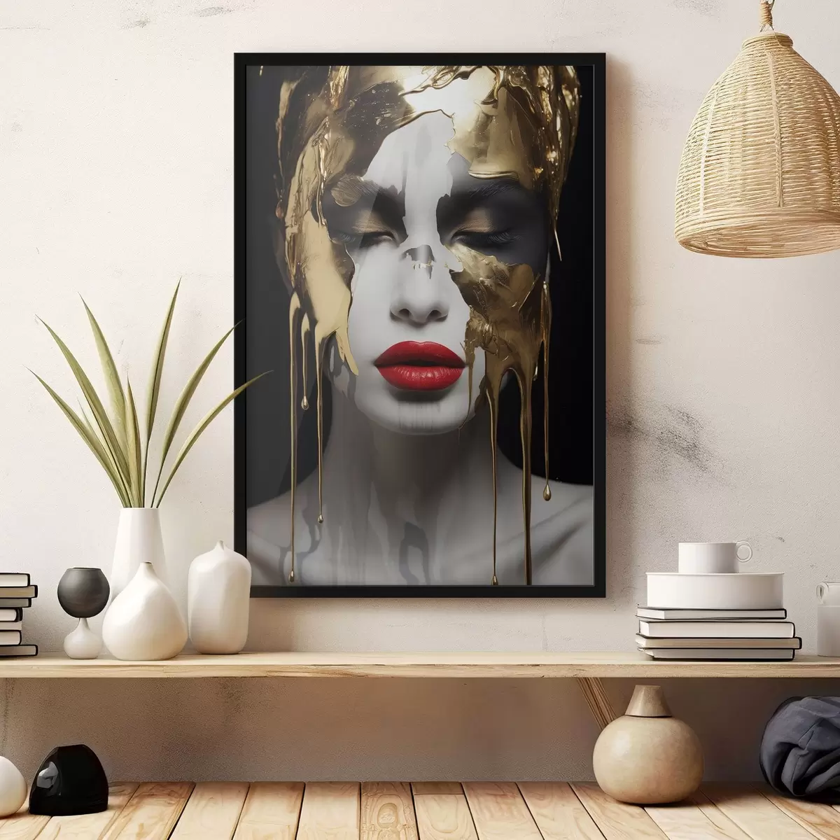 Poster Menschen, Mädchen mit roten Lippen f43336