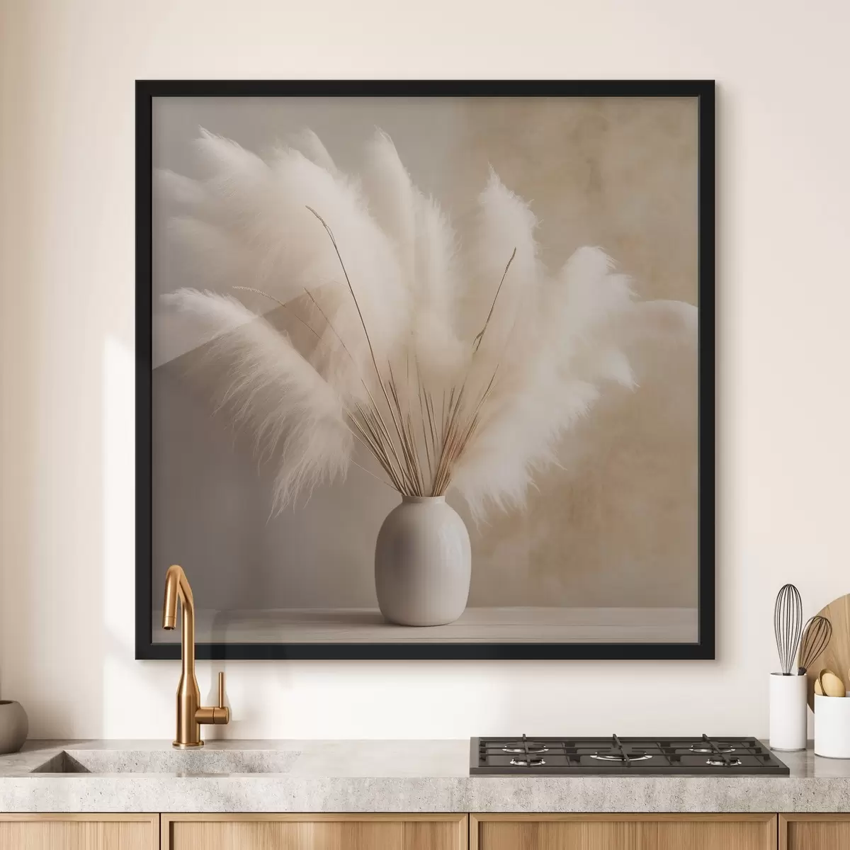 Poster Flauschige Schilfrohrzweige in einer Vase auf dem Tisch f43338