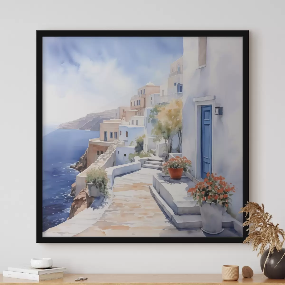 Poster Häuser am Meer Nachahmung von Aquarell f43346