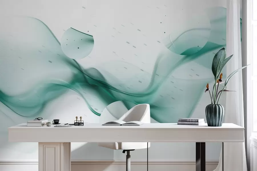 Fototapete Geometrische Wellen Abstraktion, verschwommenen Stil, Gradient, Aquamarin Farben w03404v2