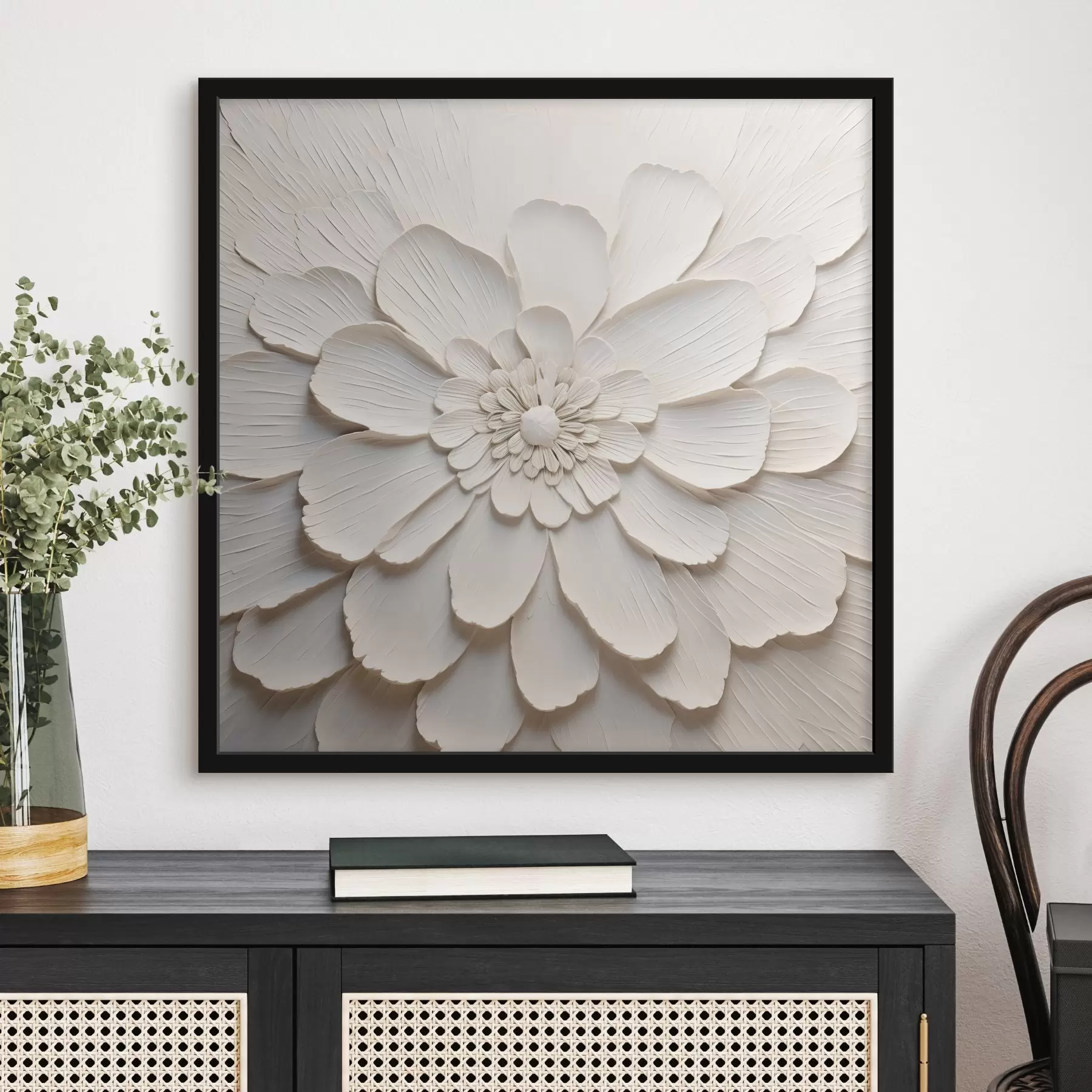 Fototapete Große weiße Blüte mit voluminösen Blütenblättern f43364