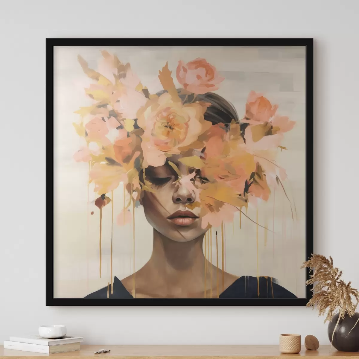 Poster Mädchen mit Farbe im Gesicht und Blumen auf dem Kopf f43382