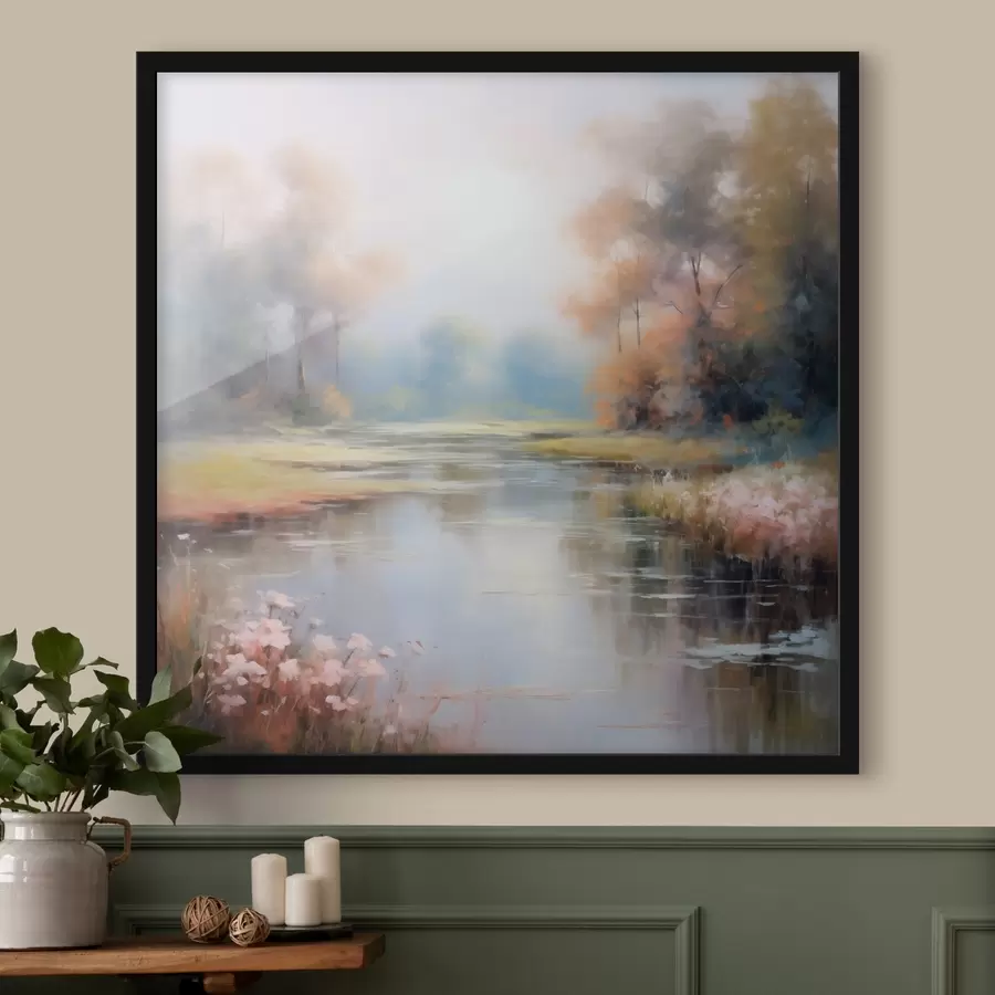 Fototapete Waldnatur mit einem Fluss, Blumen und Bäumen f43386