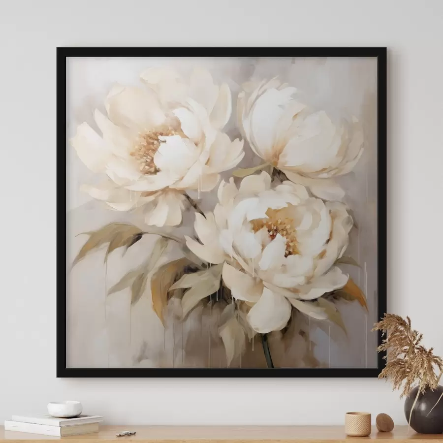 Fototapete Zarte Pfingstrosen in neutralen Tönen im Stil abstrakter Malerei f43387