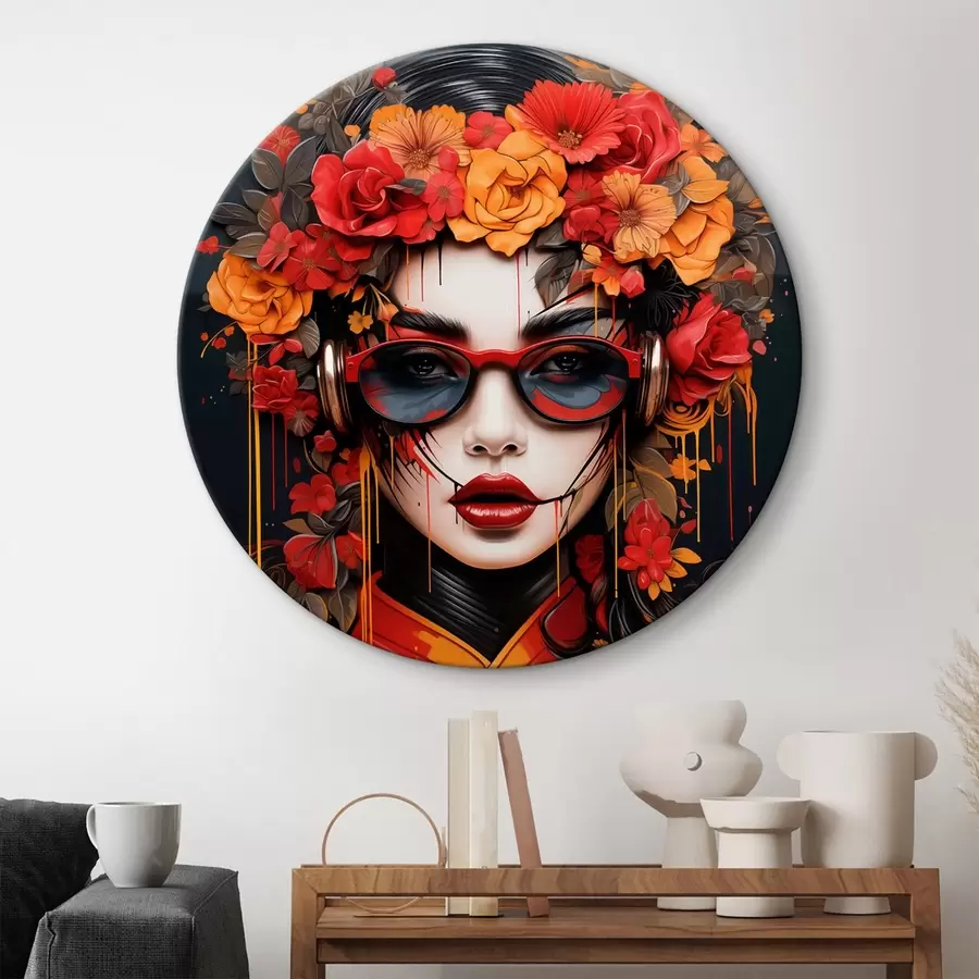 Wandbilder Frau mit Blumen auf dem Kopf, Streetart-Stil r43362