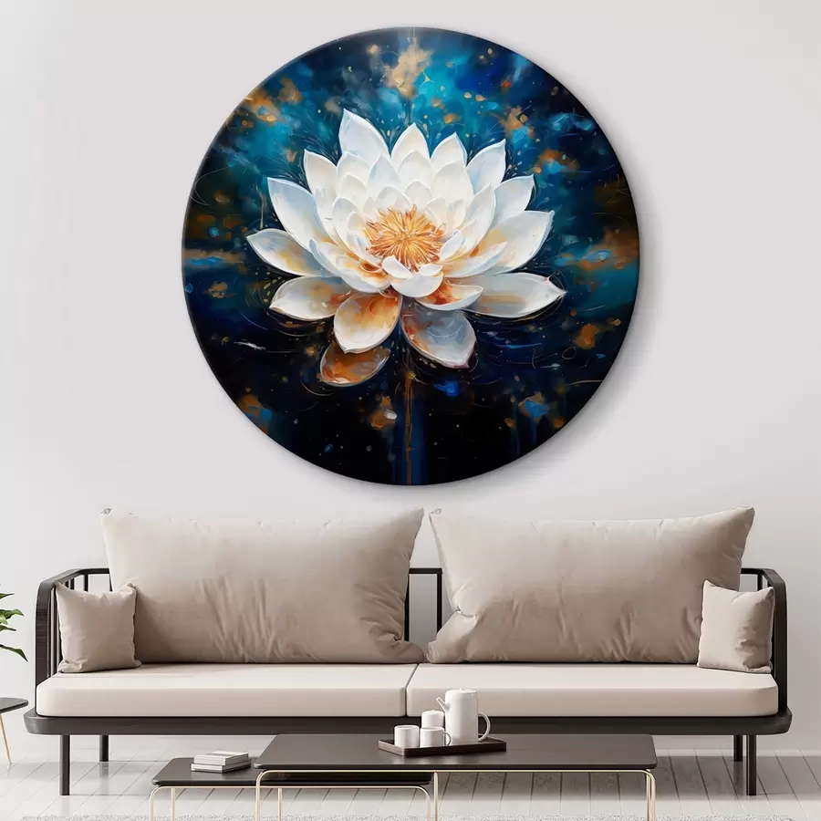 Wandbilder Weißer Lotus auf blauem Hintergrund im Malstil r43371