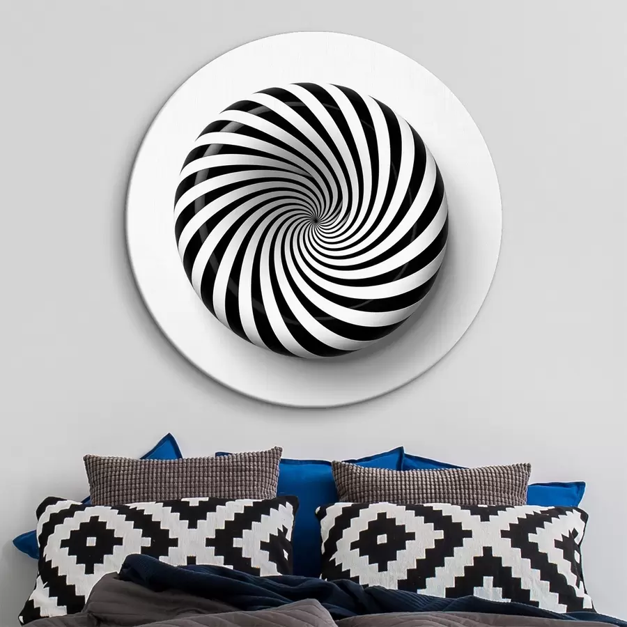 Wandbilder Geometrische, wirbelnde Grafik, schwarze Grafik auf weißem Hintergrund r43376