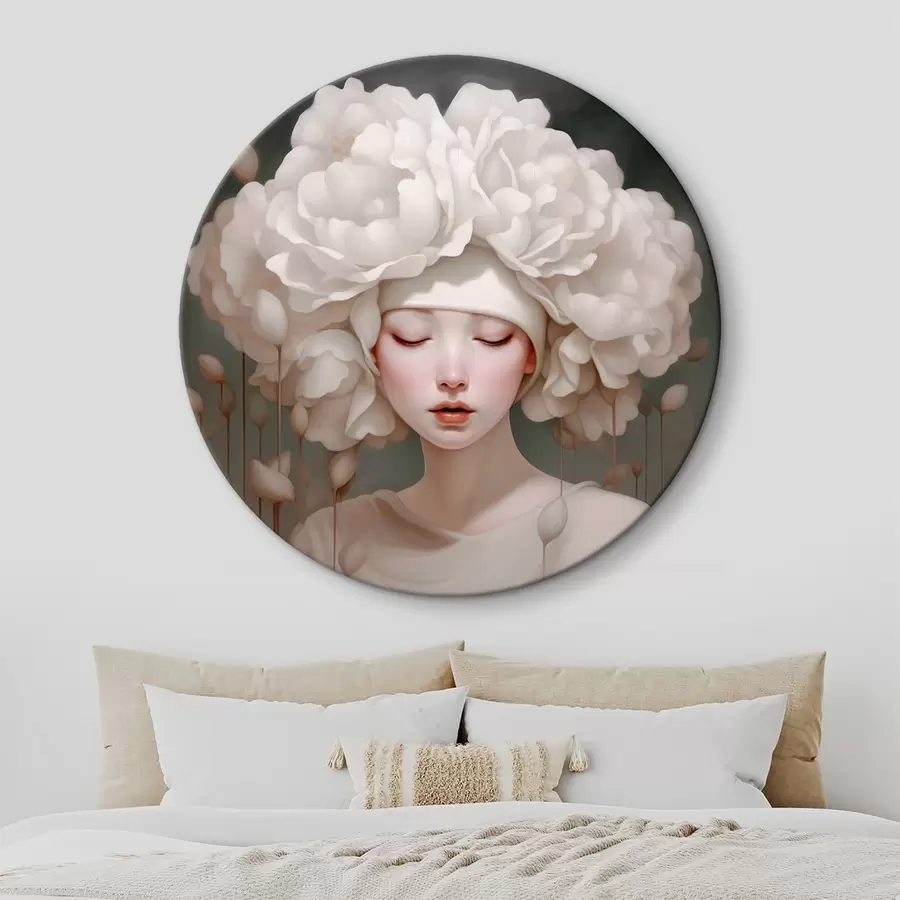 Wandbilder Mädchen mit Blumen auf dem Kopf in sanften Tönen r43385