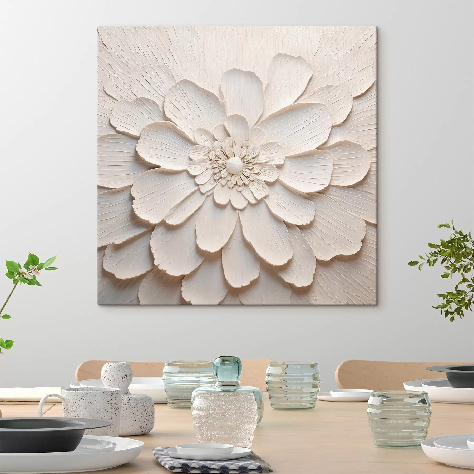 Fototapete Große weiße Blüte mit voluminösen Blütenblättern s43364