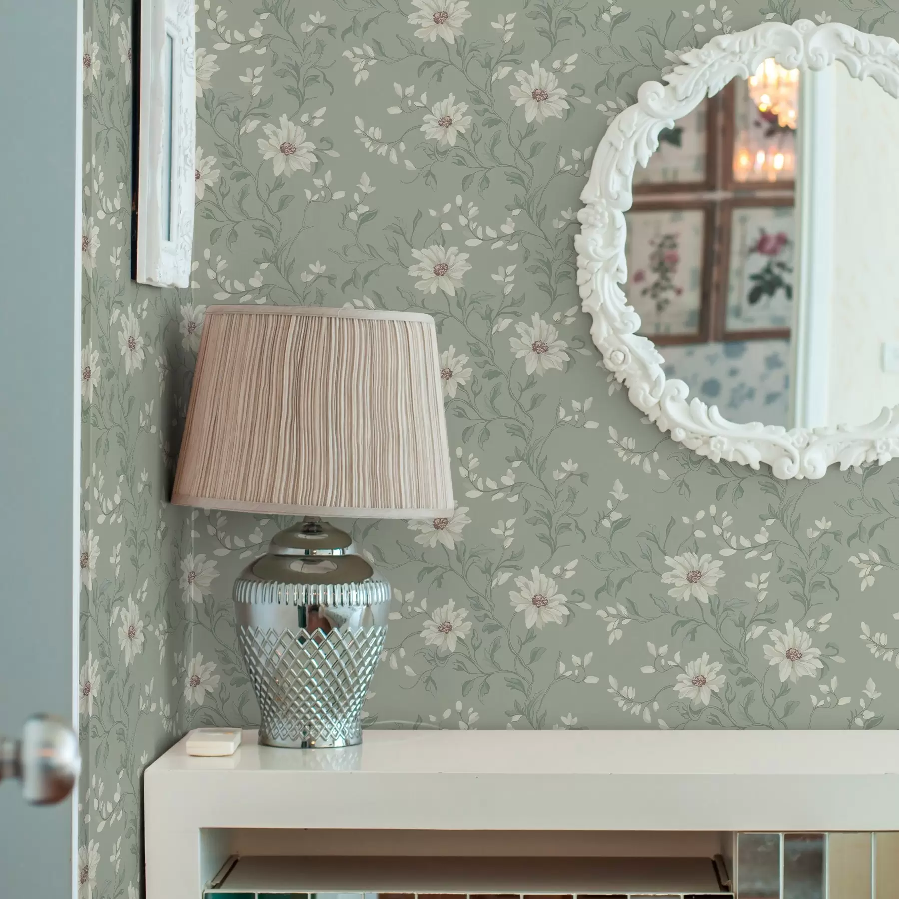 Fototapete Weiße Blüten mit zappelnden Blättern a00001