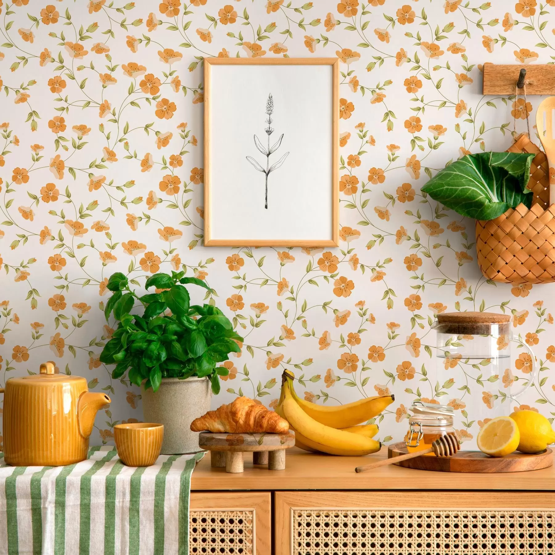 Fototapete Orangefarbene Blumen auf weißem Hintergrund a00015