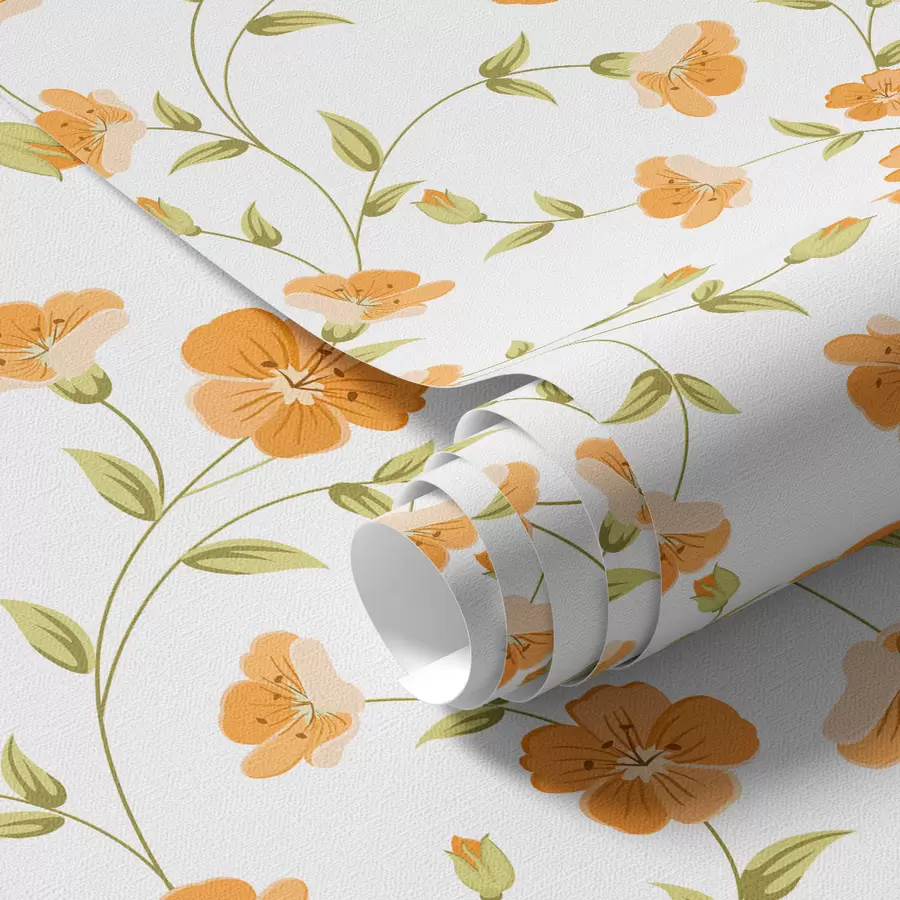 Fototapete Orangefarbene Blumen auf weißem Hintergrund a00015