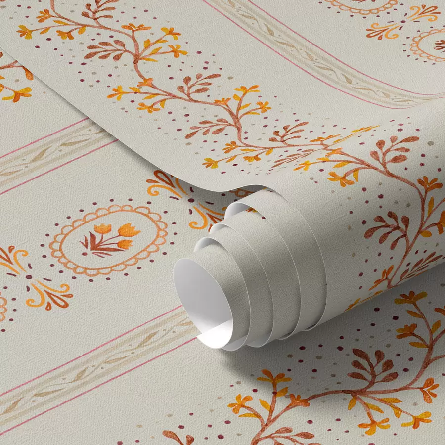 Fototapete Zartes geometrisches Ornament mit Blumen und Pflanzen a00031