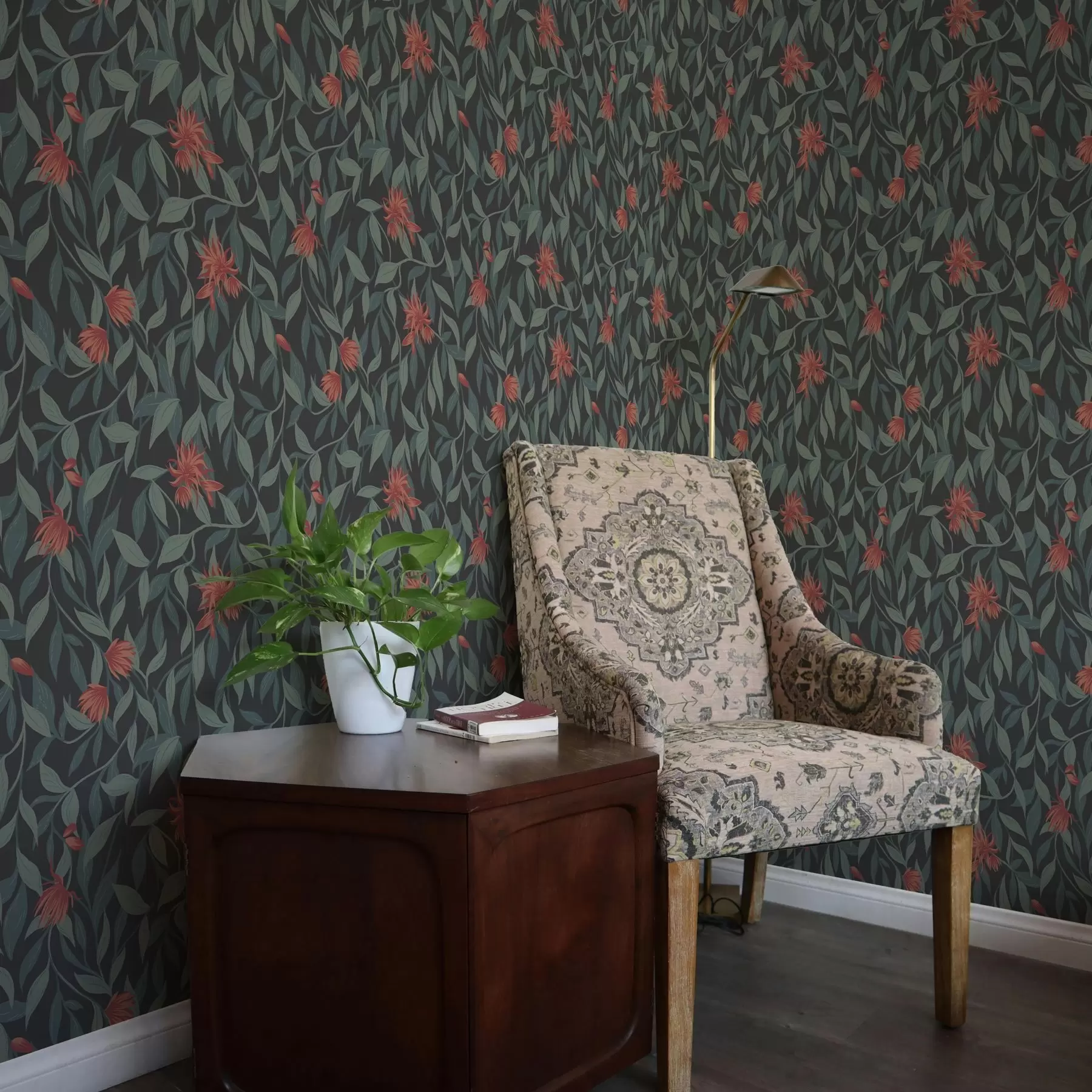 Fototapete Hängende Zweige mit roten Blüten a00052v1