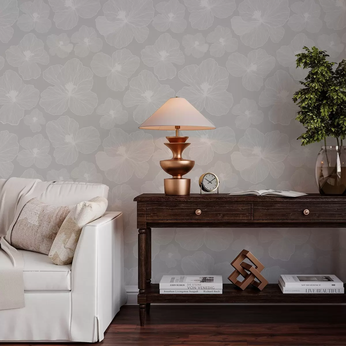 Tapete Große Blumen auf grauem Hintergrund a00068