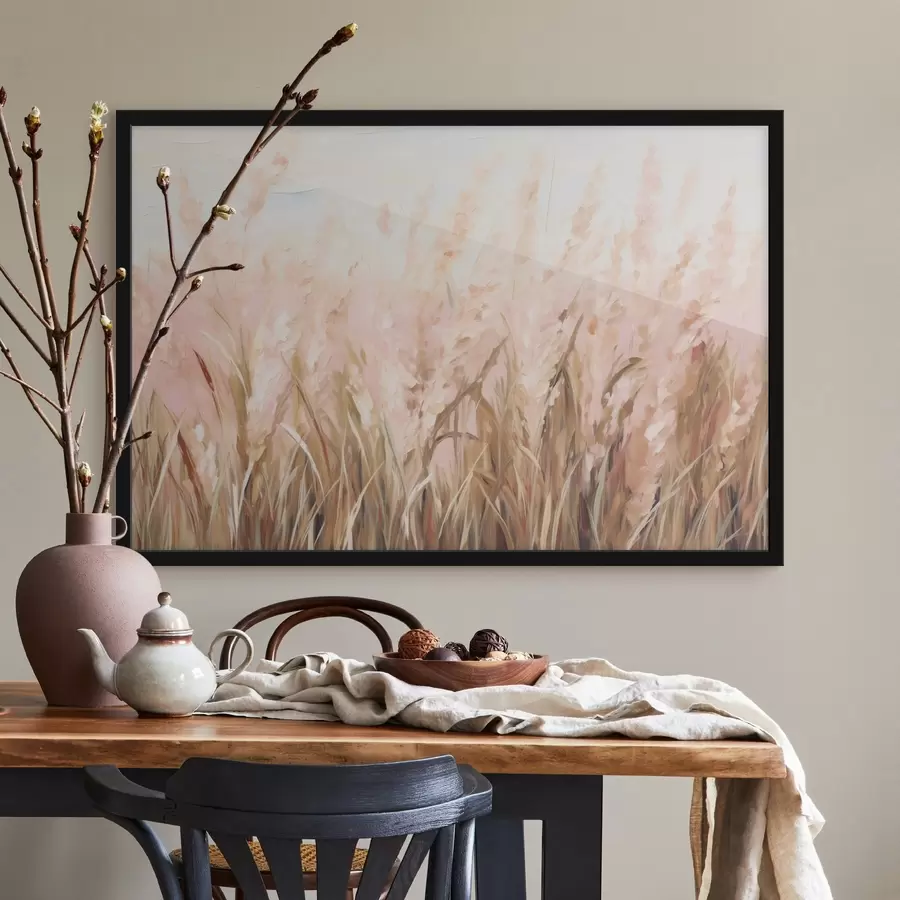 Fototapete Pampasgrasfeld mit rosa und braunen Tönen, weiche Pinselstriche, abstrakte Ölmalerei Kunstimitation f43403