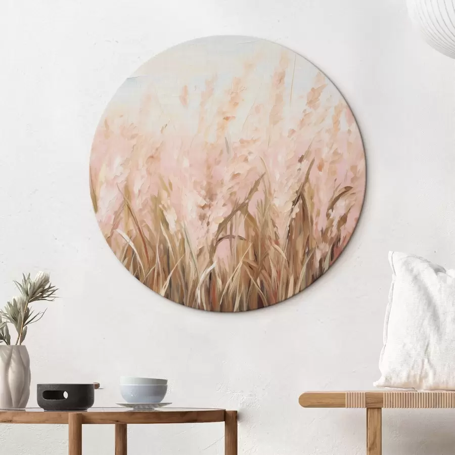 Wandbilder Pampasgrasfeld mit rosa und braunen Tönen, weiche Pinselstriche, abstrakte Ölmalerei Kunstimitation r43403