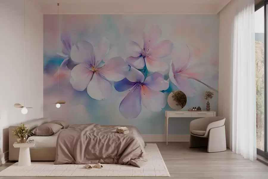 Fototapete Zarter Zweig mit Blumen im Aquarellstil w03450