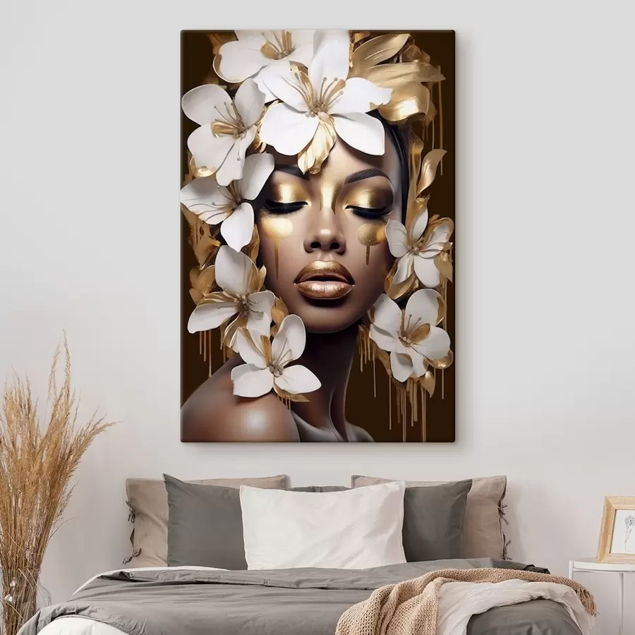 Fototapete Weibliches Porträt mit floralen Elementen s43417