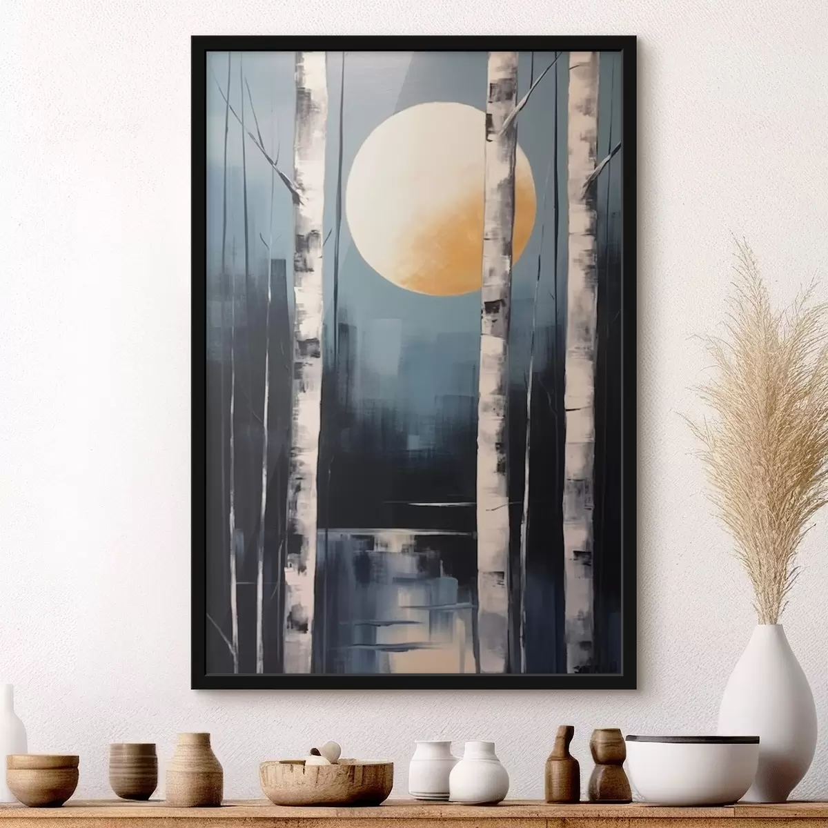 Poster Grafische Darstellung eines Birkenwaldes f43413